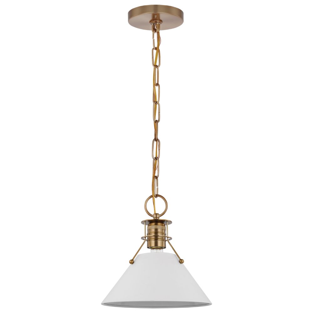 Nuvo Lighting 60/7526 Outpost 1 Light Large Pendant In Matte White / Burnished Brass