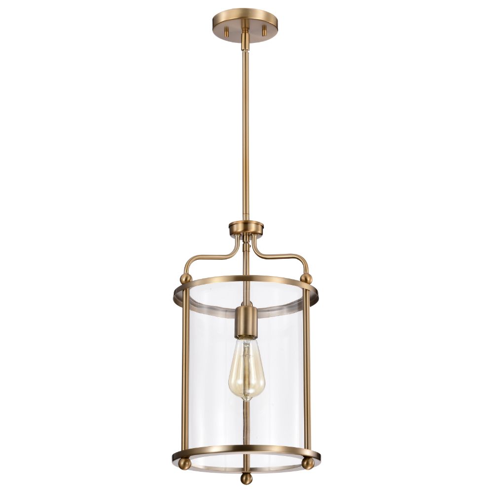 Nuvo 60-7935 Yorktown 1 Light Pendant; Burnished Brass Finish; Clear Glass