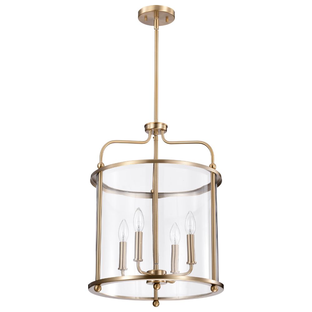 Nuvo 60-7936 Yorktown 4 Light Pendant; Burnished Brass Finish; Clear Glass
