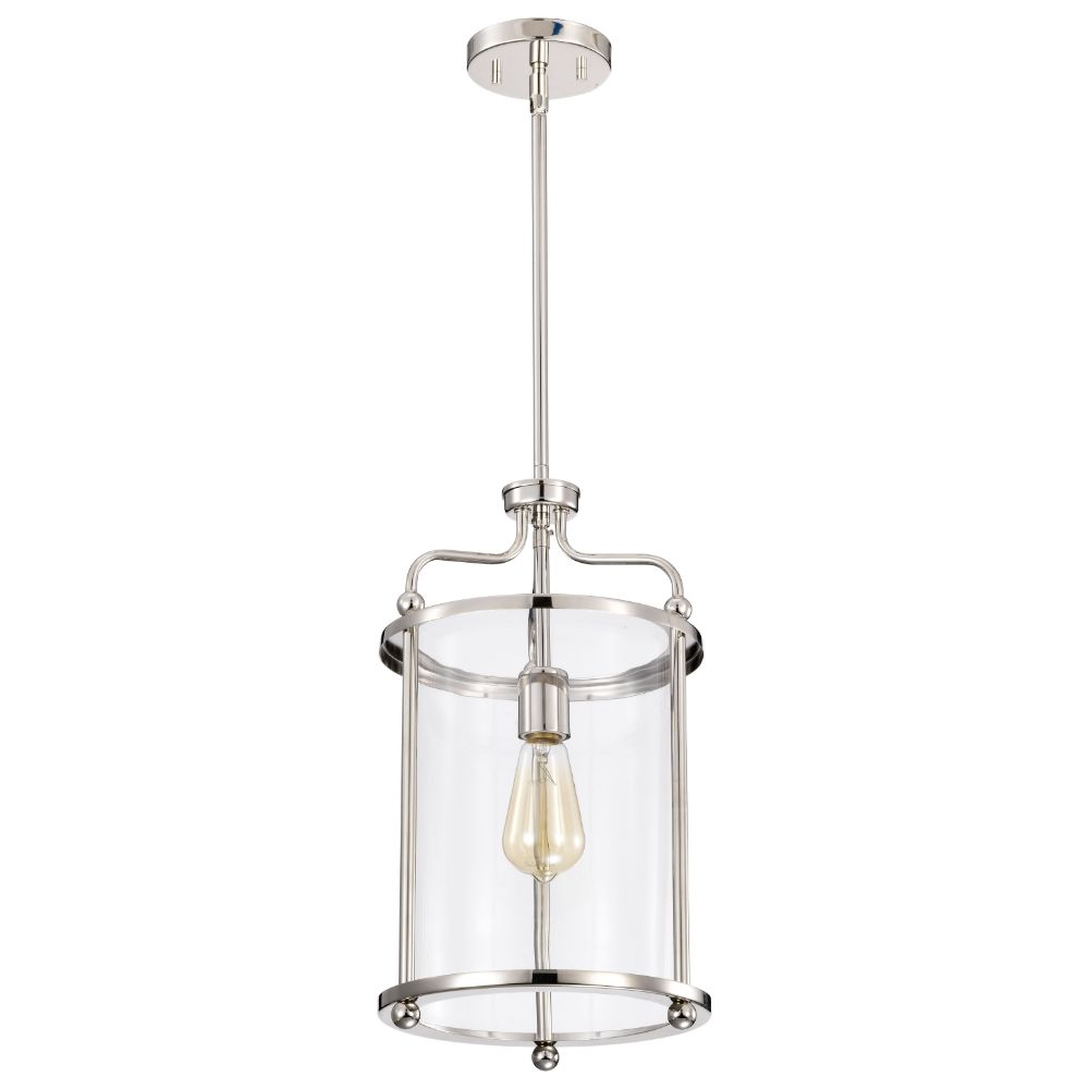 Nuvo 60-7955 Yorktown 1 Light Pendant; Polished Nickel Finish; Clear Glass