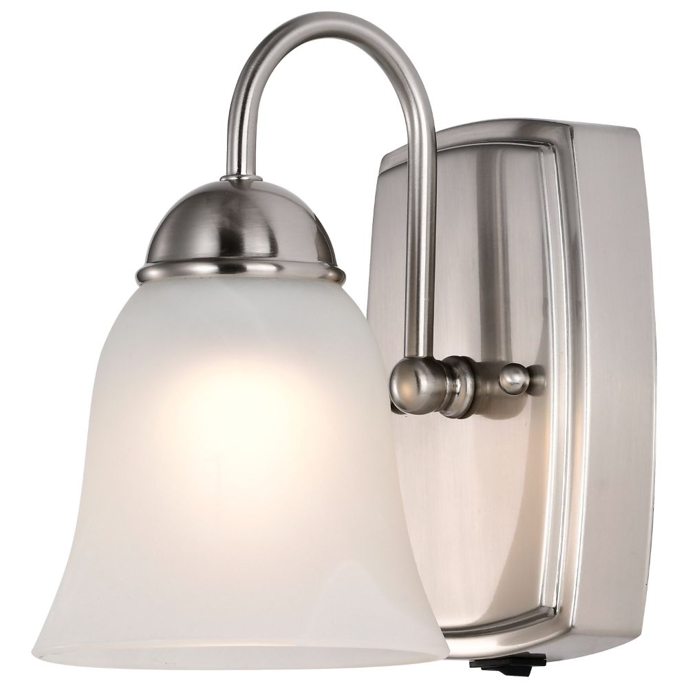 Nuvo 62-1569 8 Watt; LED 1 Light Vanity Fixture; 3000K; Brushed Nickel with Alabaster Glass; With Switch