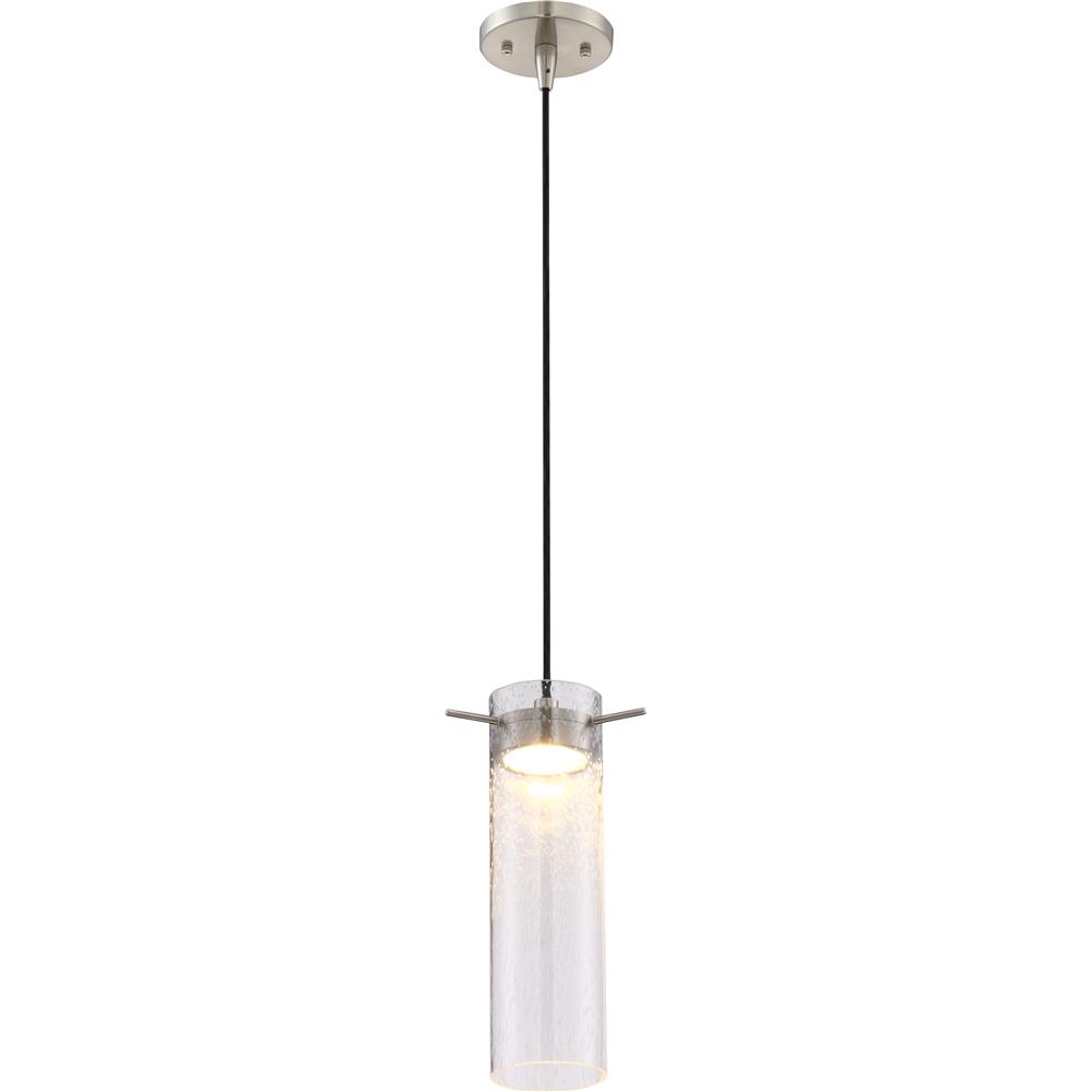Nuvo Lighting 62/951  Pulse - LED Mini Pendant with Clear Seeded Glass; Brushed Nickel Finish