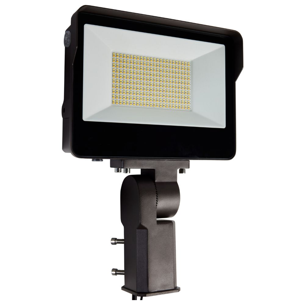 Nuvo 65-543 LED Tempered Glass Flood Light with Bypassable Photocell; CCT Selectable 3K/4K/5K; Wattage Adjustable 100W/125W/150W; ColorQuick and PowerQuick Technology; Bronze Finish