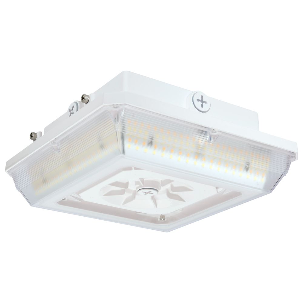 Nuvo 65-634 Square LED; Wide Beam Angle Canopy Light; 3K/4K/5K CCT Selectable; 20W/30W/45W Wattage Selectable; White Finish