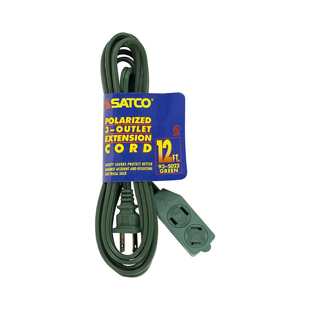 Satco 93-5022 12ft Green Extension Cord 16/2