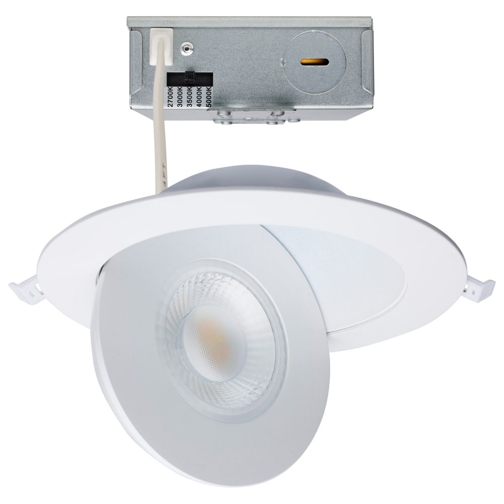 Satco S11860 15 Watt; CCT Selectable; LED Direct Wire Downlight; Gimbaled; 6 Inch Round; Remote Driver; White