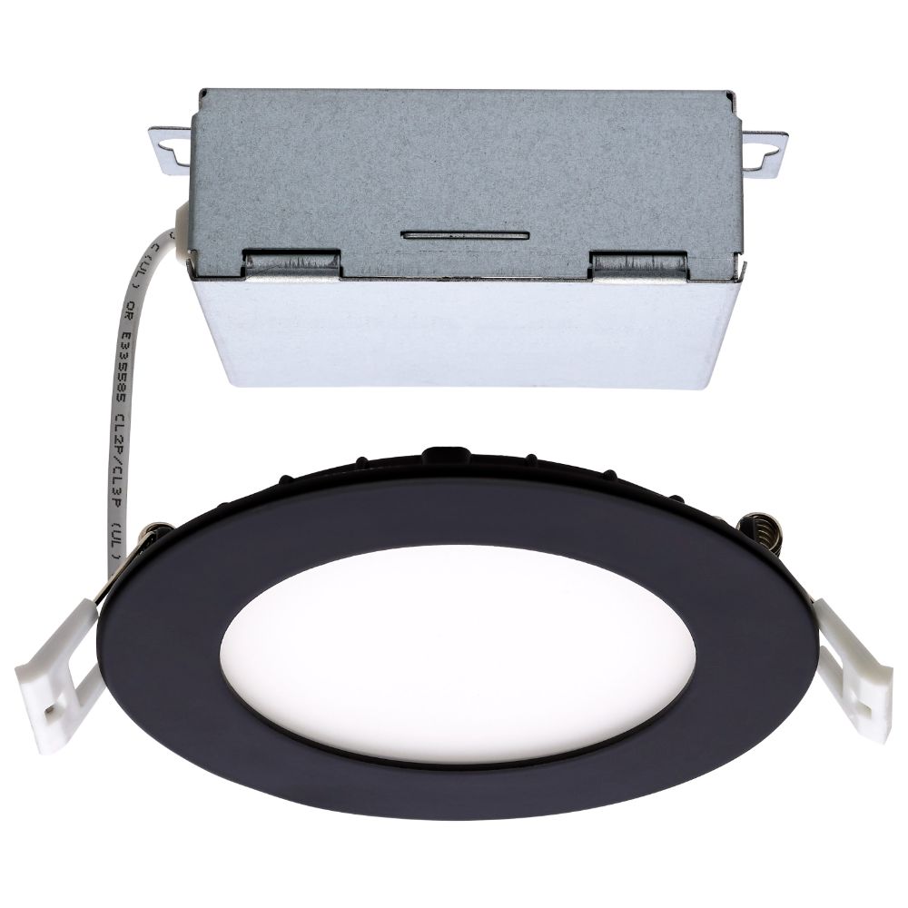 Satco S11874 10 Watt; LED Direct Wire Downlight; Edge-lit; 4 inch; CCT Selectable; 120 volt; Dimmable; Round; Remote Driver; Black Finish