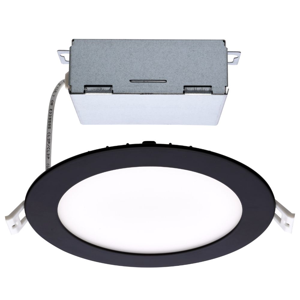 Satco S11875 12 Watt; LED Direct Wire Downlight; Edge-lit; 6 inch; CCT Selectable; 120 volt; Dimmable; Round; Remote Driver; Black Finish