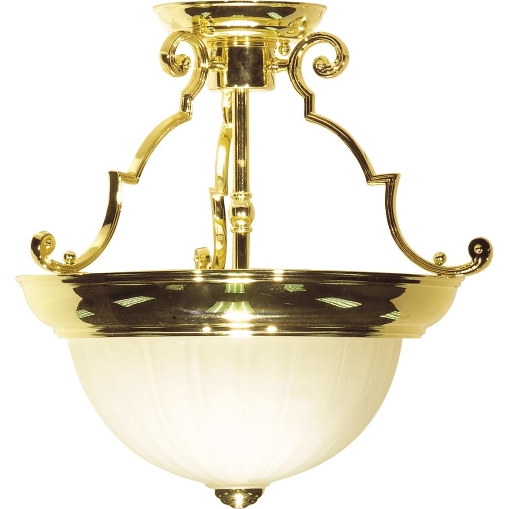 Nuvo Lighting SF76/434  2 Light - 13" - Semi-Flush - Frosted Melon Glass in Polished Brass Finish