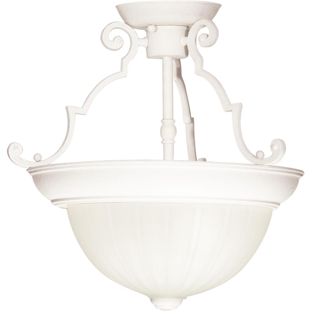 Nuvo Lighting SF76/435  2 Light - 13" - Semi-Flush - Frosted Melon Glass in Textured White Finish