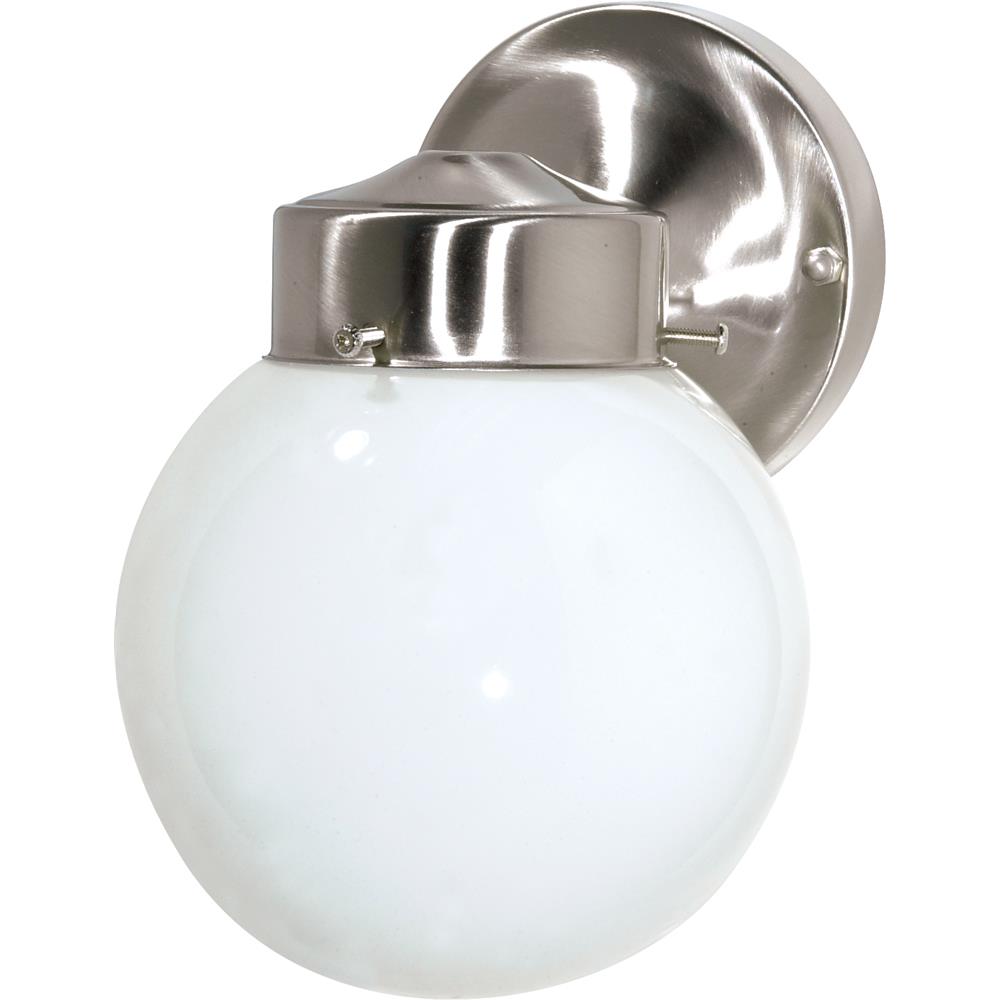 Nuvo Lighting SF76/705  1 Light - 6" - Porch; Wall - With White Globe in Brushed Nickel Finish