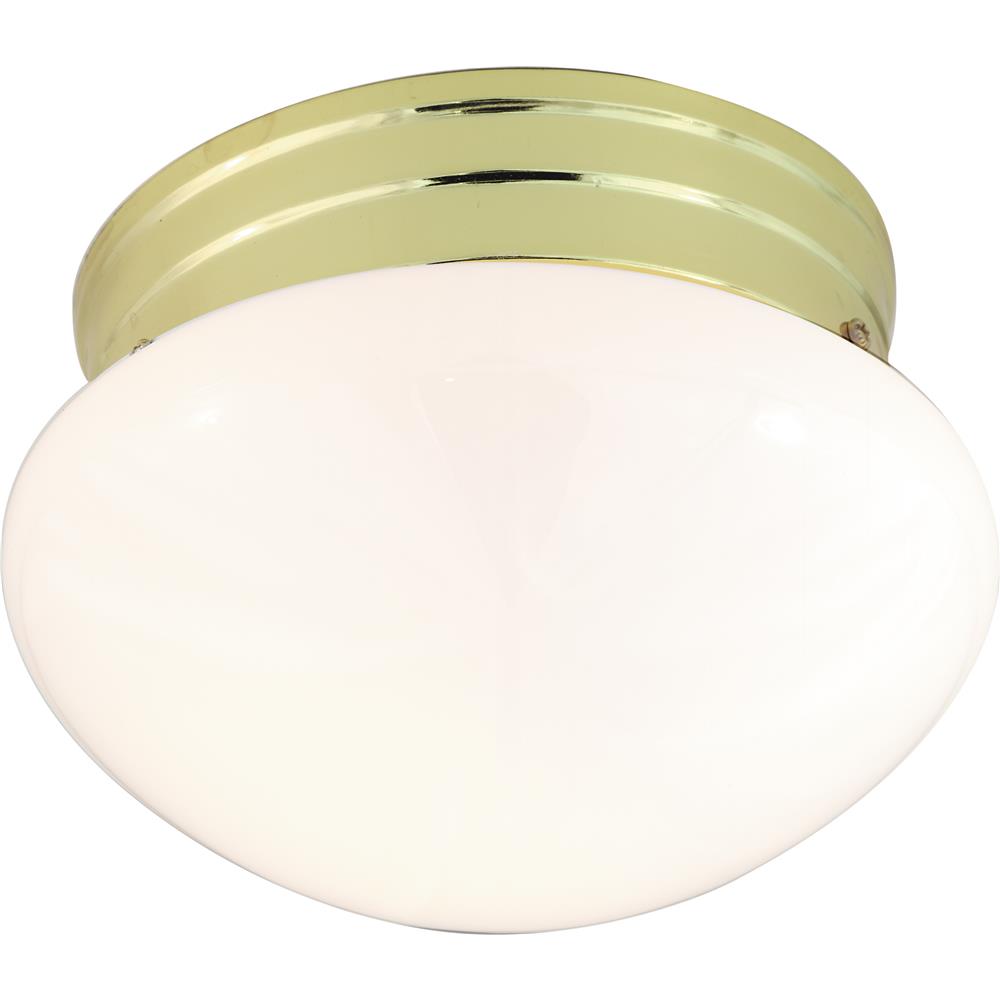 Nuvo Lighting SF77/059  1 Light - 8" - Flush Mount - Small White Mushroom in Polished Brass Finish