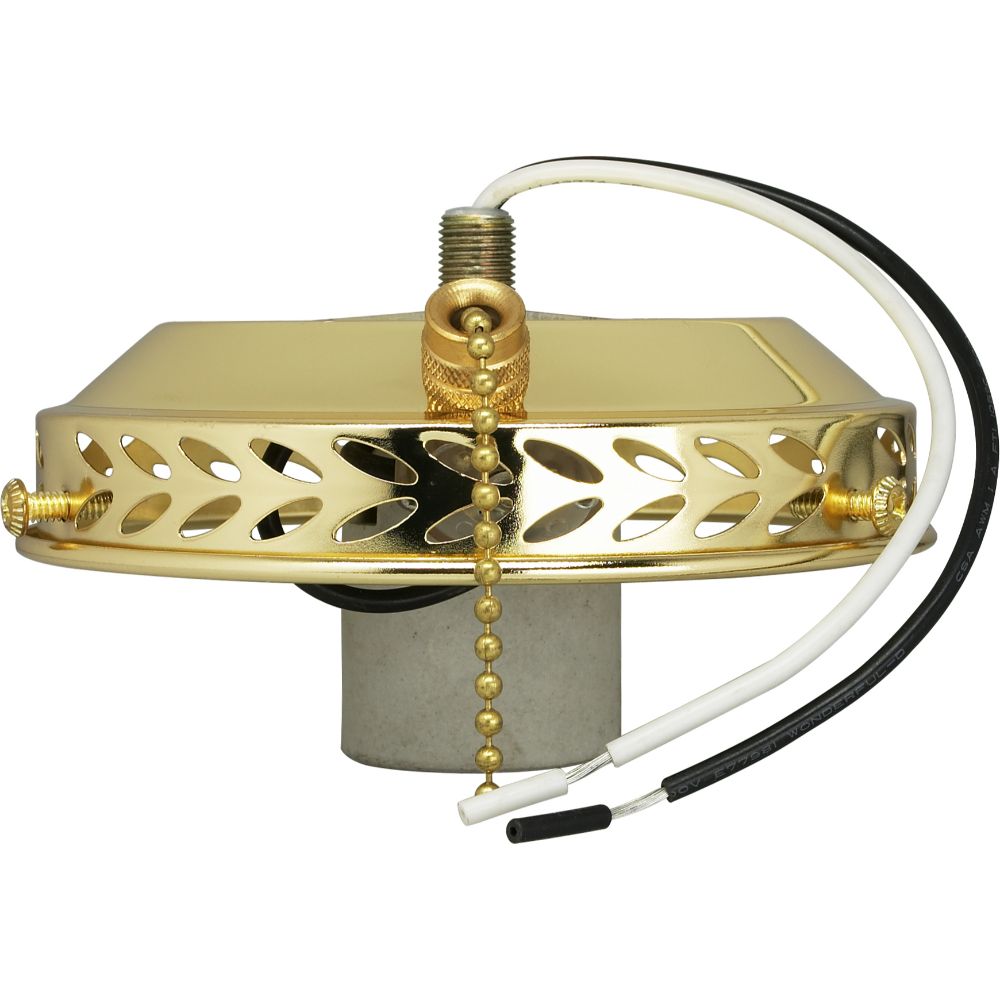 Satco SF77-462 4" Wired Fan Light Holder With On-Off Pull Chain And Intermediate Socket; Brass Finish