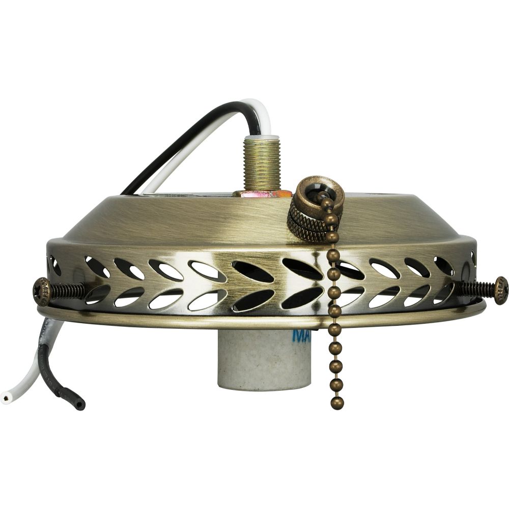 Satco SF77-466 4" Wired Fan Light Holder With On-Off Pull Chain And Candelabra Socket; Antique Brass Finish