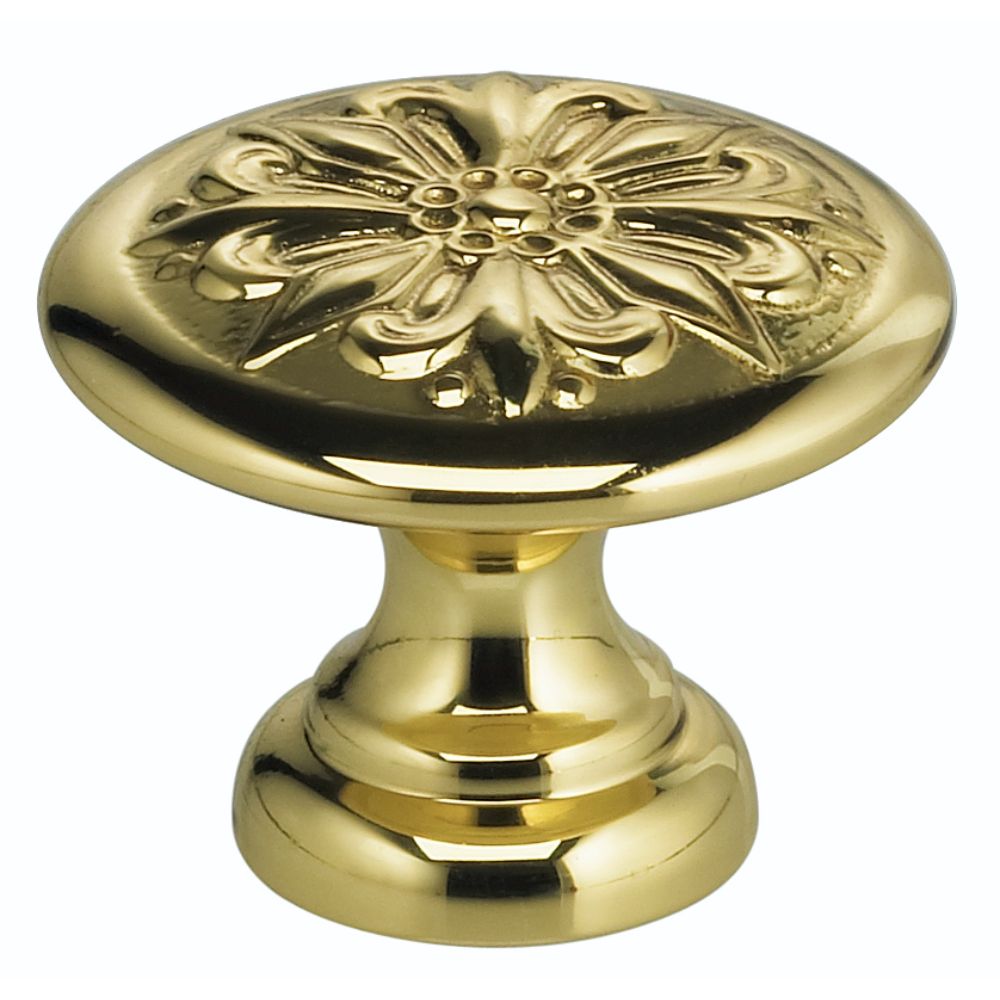 Omnia 7105/30.3 1-3/16" Ornate Cabinet Knob Bright Brass Finish