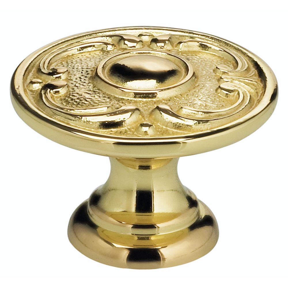 Omnia 7420/28.3 1-1/8" Ornate Cabinet Knob Bright Brass Finish