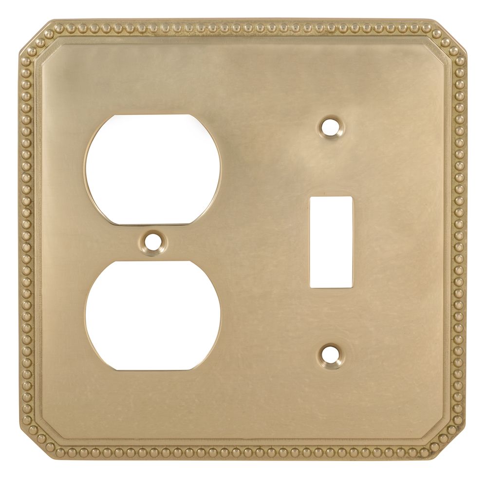 Omnia 8004/C.15 Single Toggle and Outlet Receptacle Beaded Switchplate Satin Nickel Finish