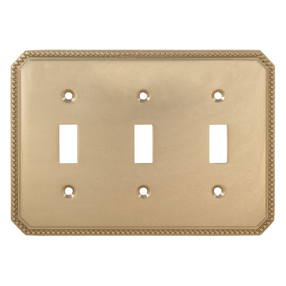 Omnia 8004/T.3 Triple Toggle Beaded Switchplate Bright Brass Finish