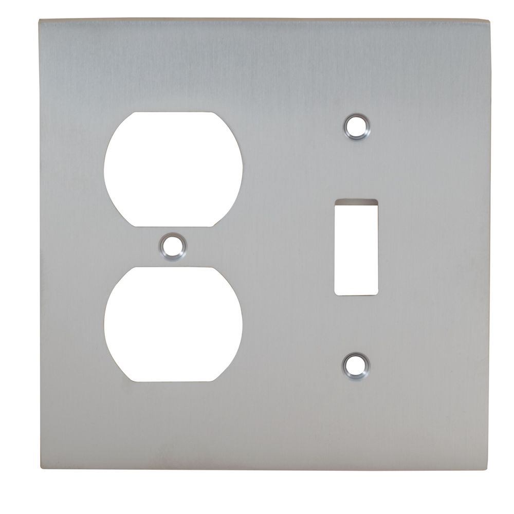 Omnia 8012/C.15 Single Toggle and Outlet Receptacle Modern Switchplate Satin Nickel Finish