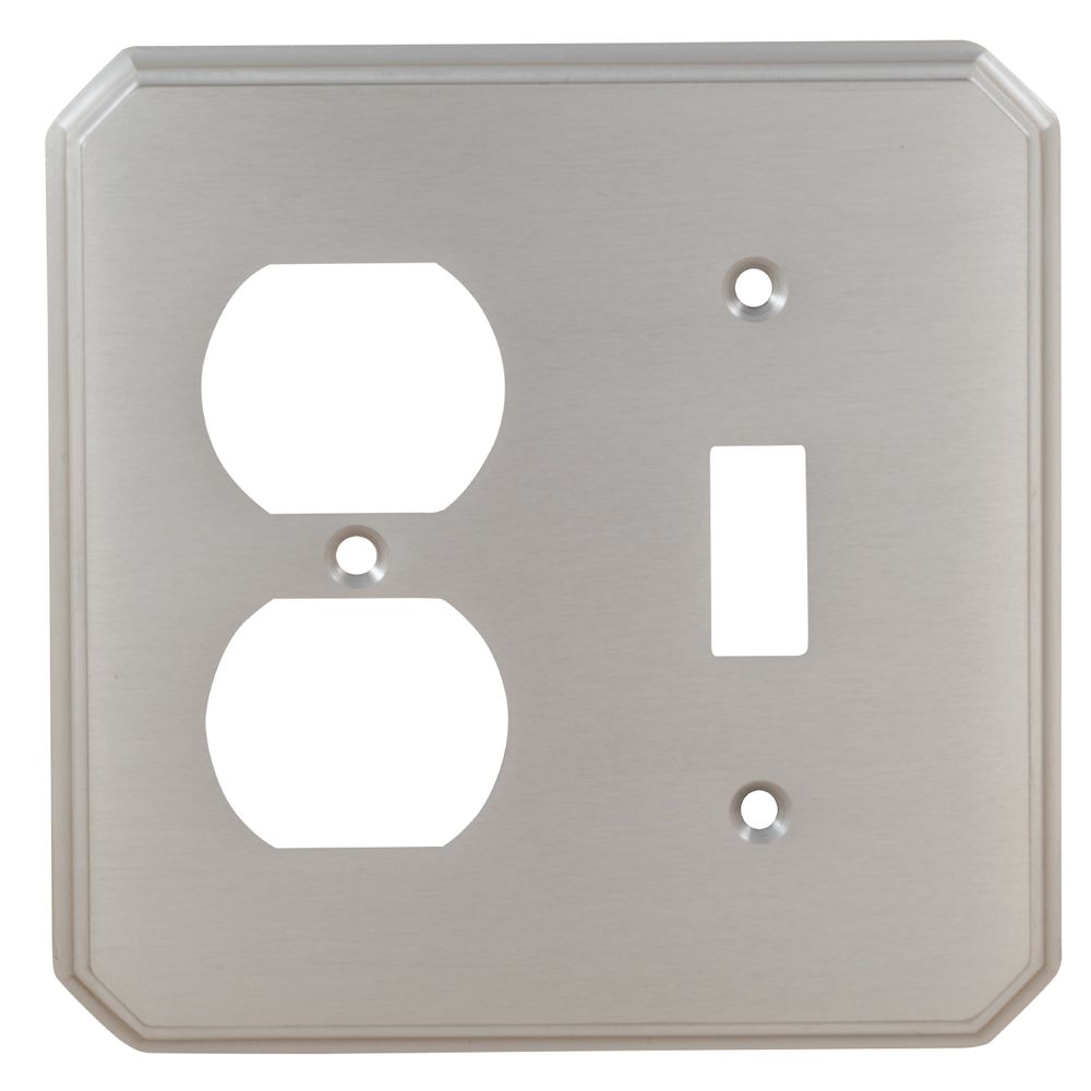 Omnia 8014/C.15 Single Toggle and Outlet Receptacle Traditional Switchplate Satin Nickel Finish