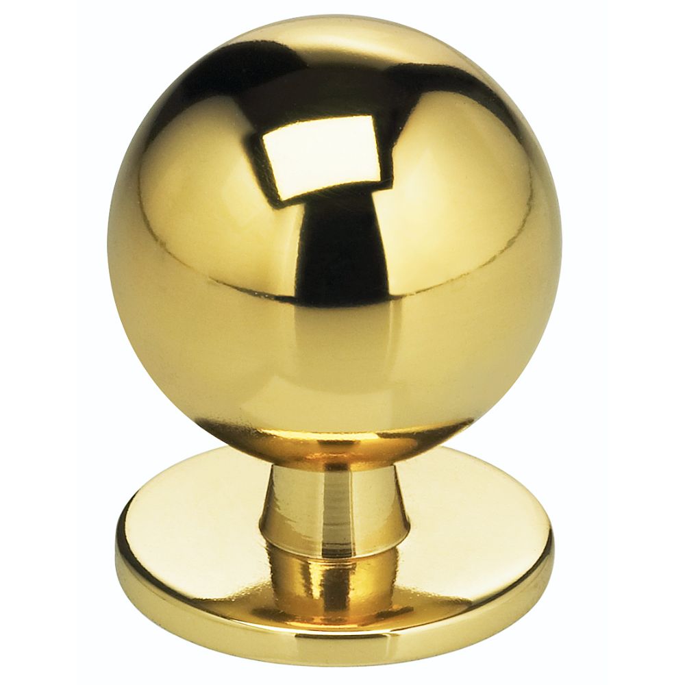 Omnia 9165/25.3 1" Ball Cabinet Knob with Backplate Bright Brass Finish