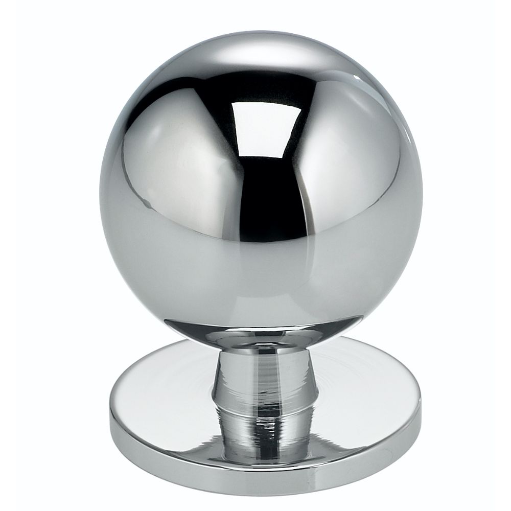 Omnia 9165/30.26 1-3/16" Ball Cabinet Knob with Backplate Bright Chrome Finish