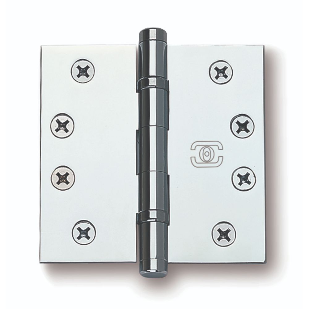 Omnia 985BB/4BTN.14 4" x 4" Square Ball Bearing Hinge with Button Tips Bright Nickel Finish