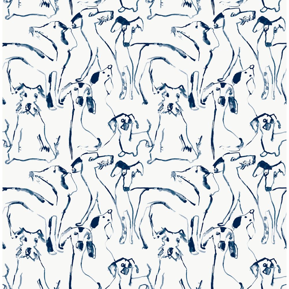 P/K Lifestyles 160061WR Dog Doodle Peel and Stick Wallpaper in Navy 