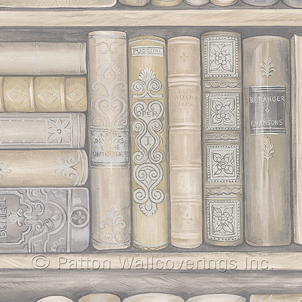 Patton Wallcoverings LL29569 Bookcase Wallpaper in Cream, Grey