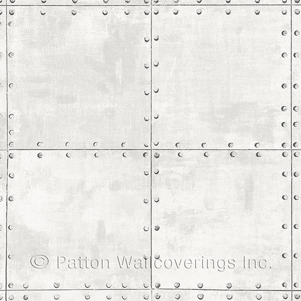 Patton Wallcoverings LL36223 Steel Tile Wallpaper in White, Grey, Black