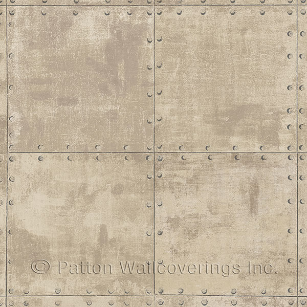 Patton Wallcoverings LL36227 Steel Tile Wallpaper in Beige, Brown
