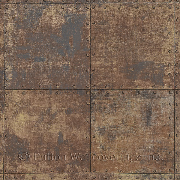 Patton Wallcoverings LL36228 Steel Tile Wallpaper in Metallic Gold, Brown