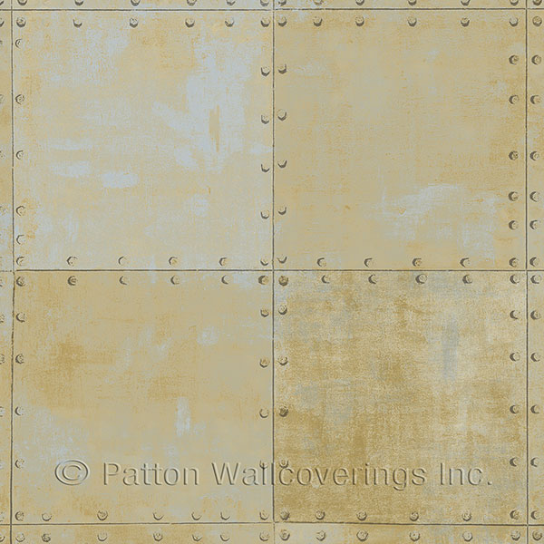 Patton Wallcoverings LL36229 Steel Tile Wallpaper in Metallic Gold, Blue