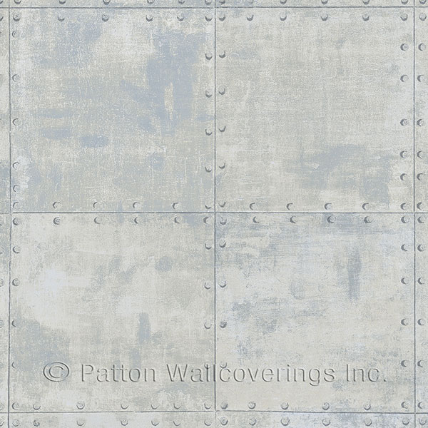Patton Wallcoverings LL36230 Steel Tile Wallpaper in  Metallic Silver, Cream