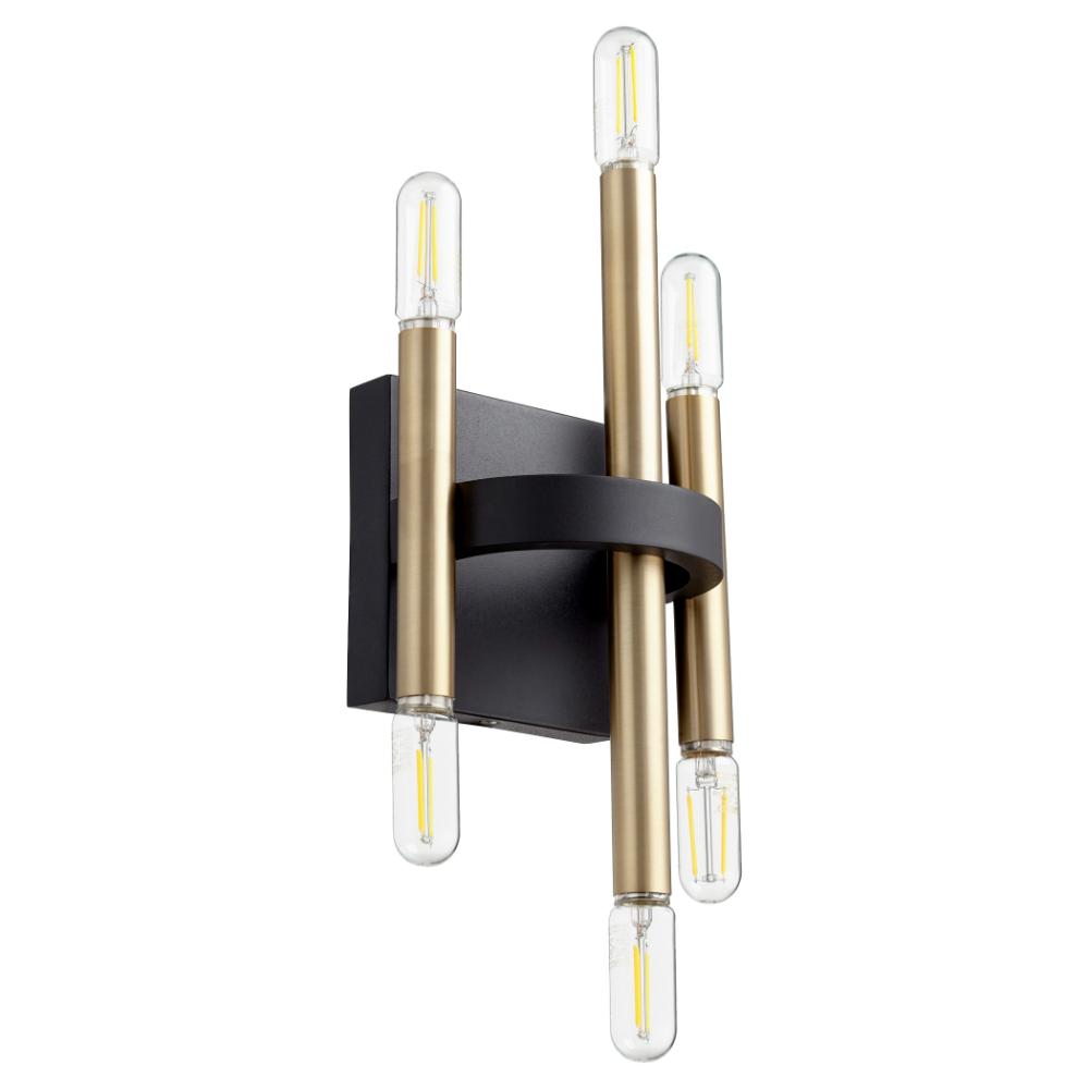 Quorum International 50-6-6980 Luxe Modern and Contemporary Wall Mount in Textured Black w/ Aged Brass
