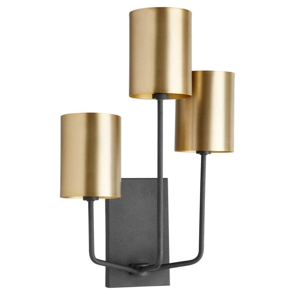 Quorum International 557-3-6980 Harmony Transitional Wall Mount in Textured Black w/ Aged Brass
