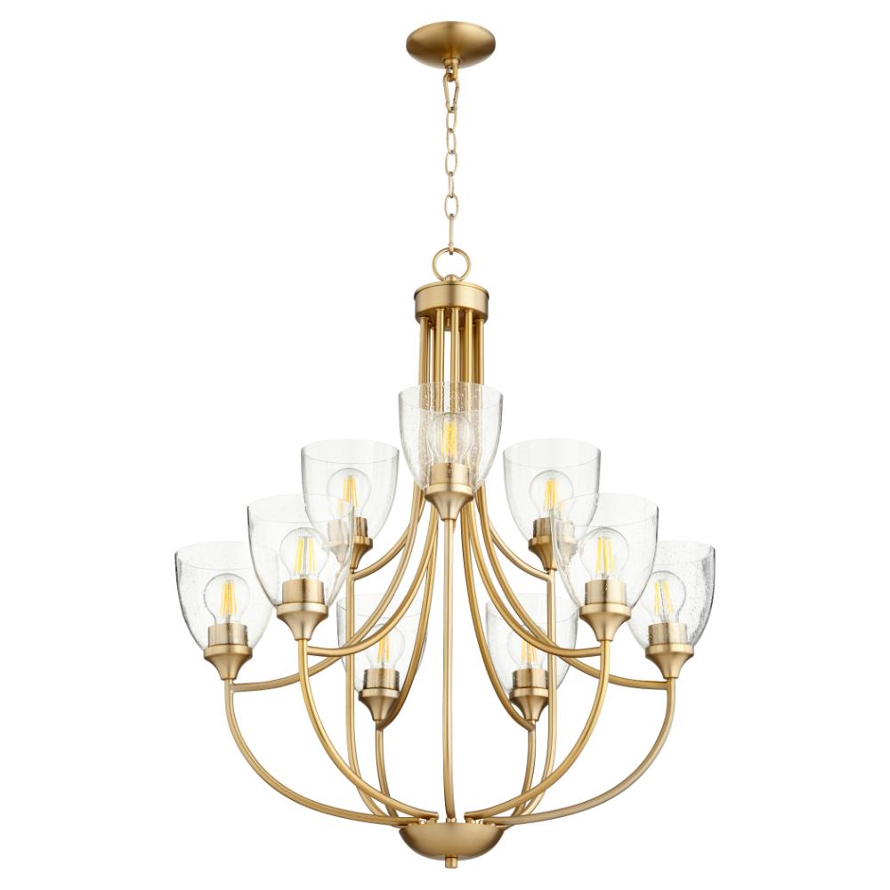 Quorum International 6059-9-280 Enclave Transitional Chandelier in Aged Brass w/ Clear/Seeded