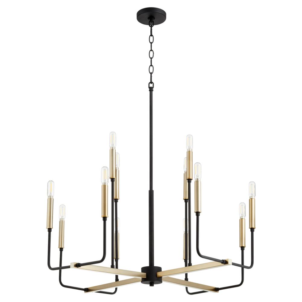 Quorum International 631-126980 Lacy Soft Contemporary Chandelier in Textured Black w/ Aged Brass