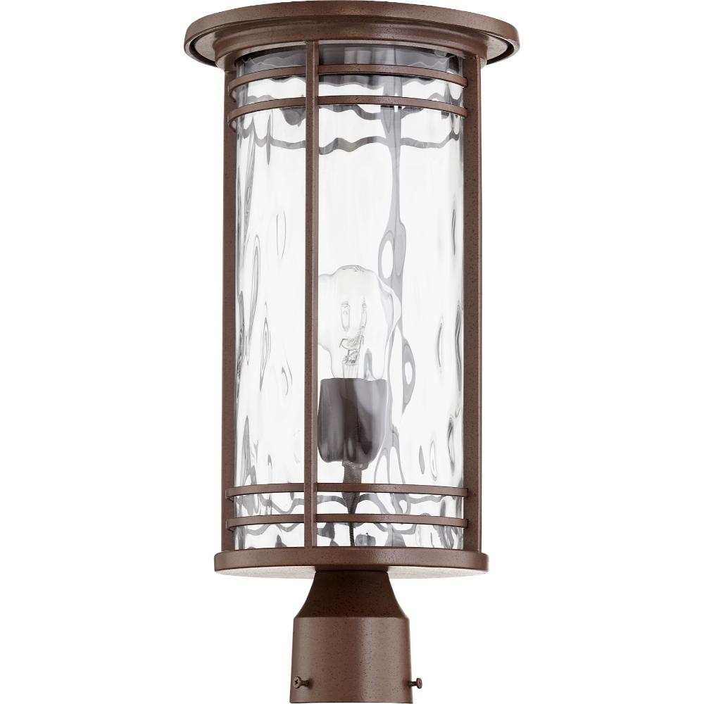 Quorum International 7918-9-186 Larson Transitional Post in Oiled Bronze w/ Clear Hammered Glass