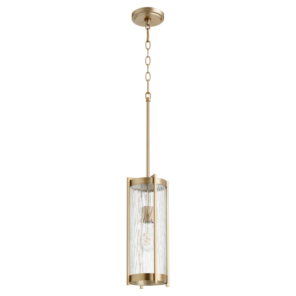 Quorum International 809-80 Chisseled Transitional Pendant in Aged Brass w/ Clear Chisseled Glass