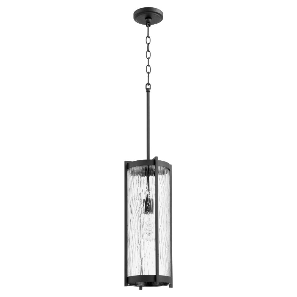 Quorum International 810-69 Chisseled Transitional Pendant in Textured Black w/ Clear Chisseled Glass