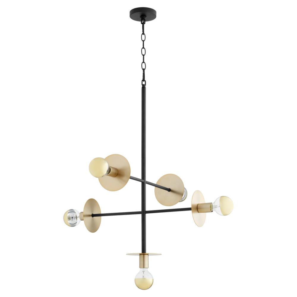 Quorum International 843-5-6980 Voyager Soft Contemporary Pendant in Textured Black w/ Aged Brass