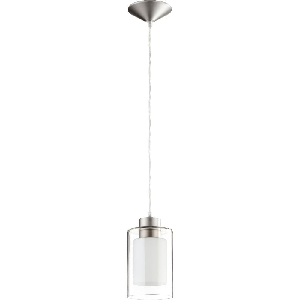 Quorum International 882-165 Transitional Pendant in Satin Nickel Clear and White