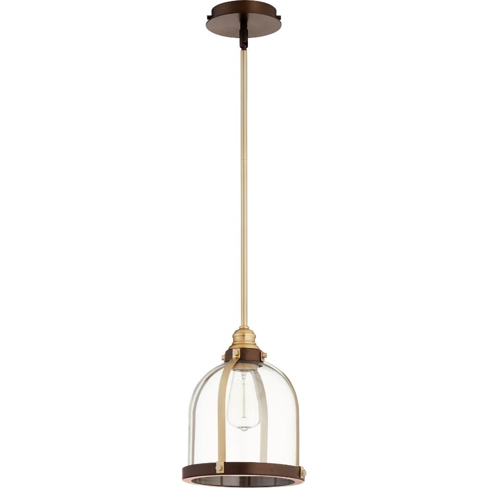Quorum International 886-8086 Banded Transitional Pendant in Aged Brass w/ Oiled Bronze