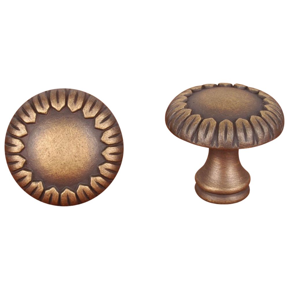 RK International CK 759 AE Distressed Small Petals at Edge Cabinet Knob in Antique English