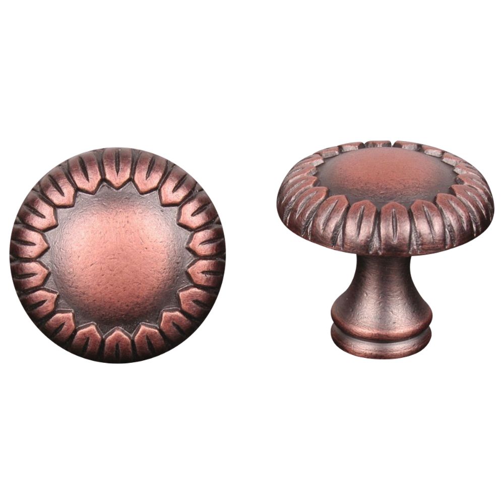 RK International CK 759 DC Distressed Small Petals at Edge Cabinet Knob in Distressed Copper