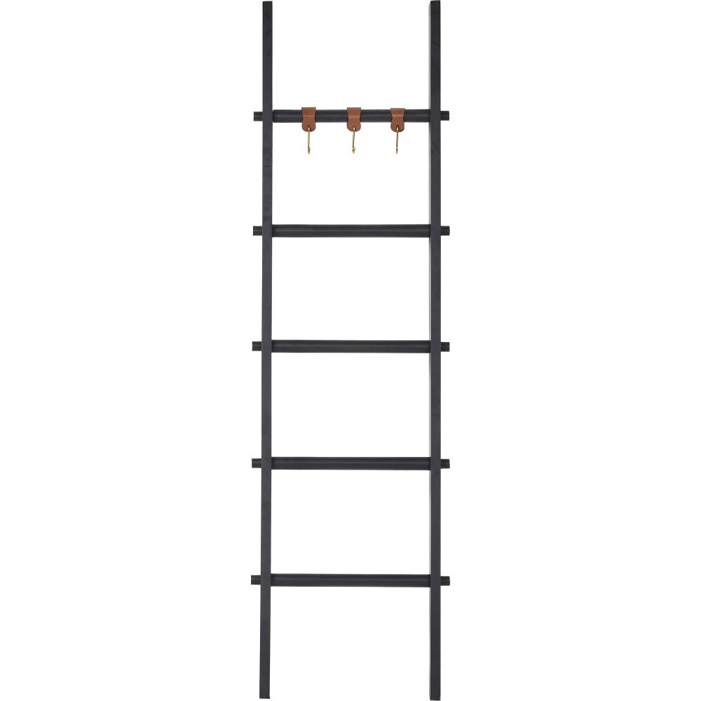 Notre Dame NDD22F027 Kotor Decorative Ladder For Throws W/ Pu Leather Accent Hooks in Black