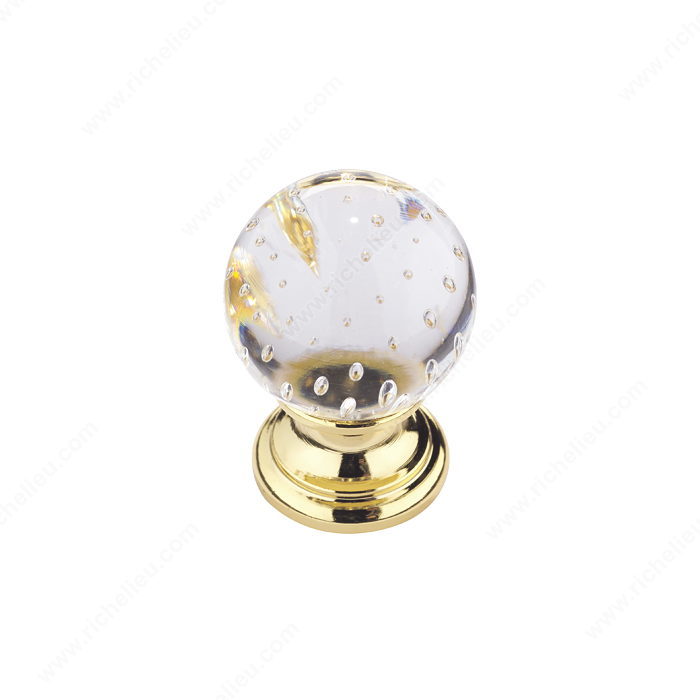 Richelieu Hardware 992313018 Classic Brass & Glass Etched Knob 25MM Bubble Glass & Burnish Brass Finish