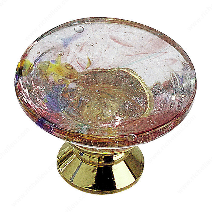 Richelieu Hardware 183013021 Classic Glass Knob - 183 in Brass , Harlequin Pink