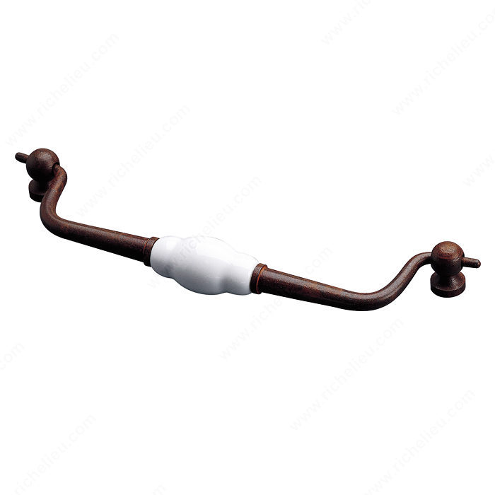 Richelieu Hardware 9401880030 Traditional Forged Iron & Limoges Porcelain Drop Pull in White , Rust